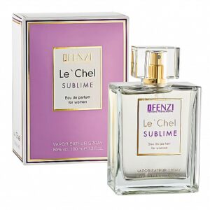 Deenzi Le Cher Sublime perfume bottle with a purple box, for women (Eau de parfum).